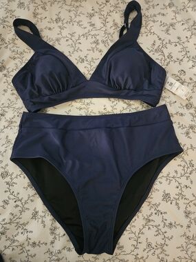Cupshe Navy High-Waist Bikini Set